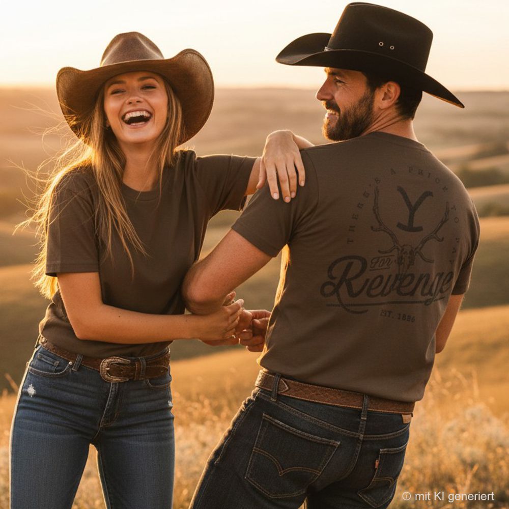 Western Unisex T-Shirt - Yellowstone Collection - For Revenge, Braun
