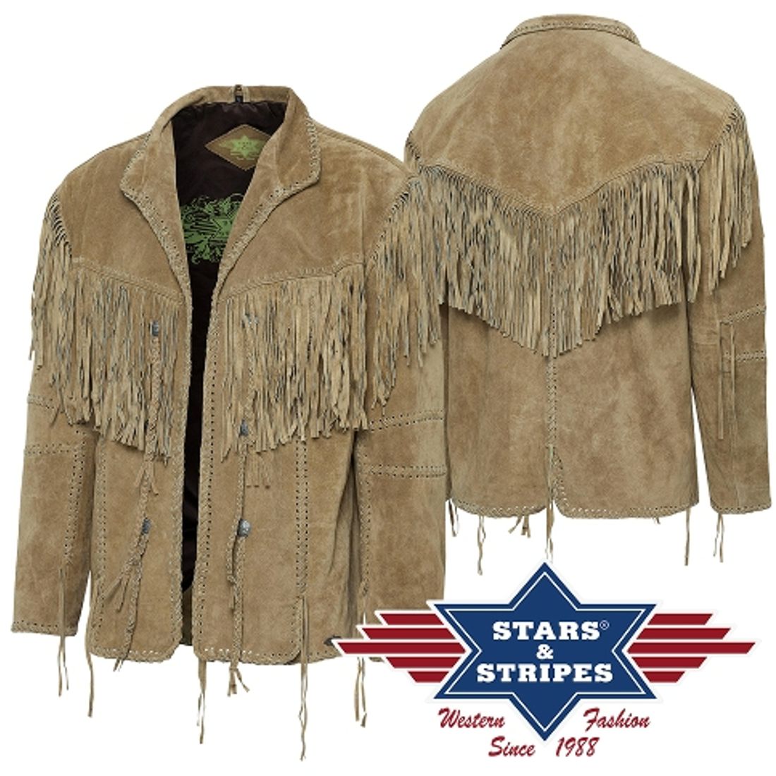Reduziert - Fransen-Lederjacke von Stars & Stripes - Hombre, Farbe Sand, Größe M