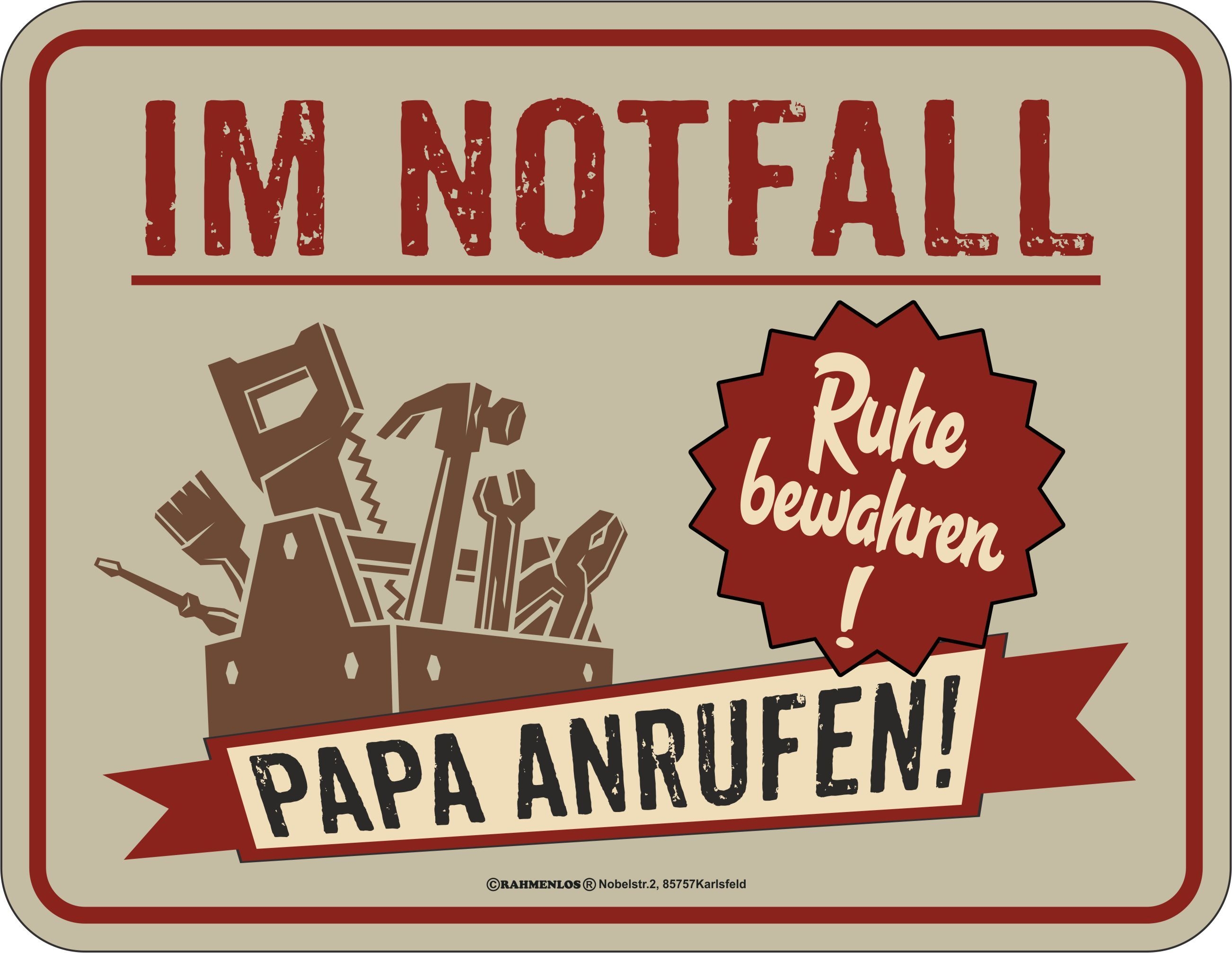 Blechschild - Im Notfall Papa anrufen