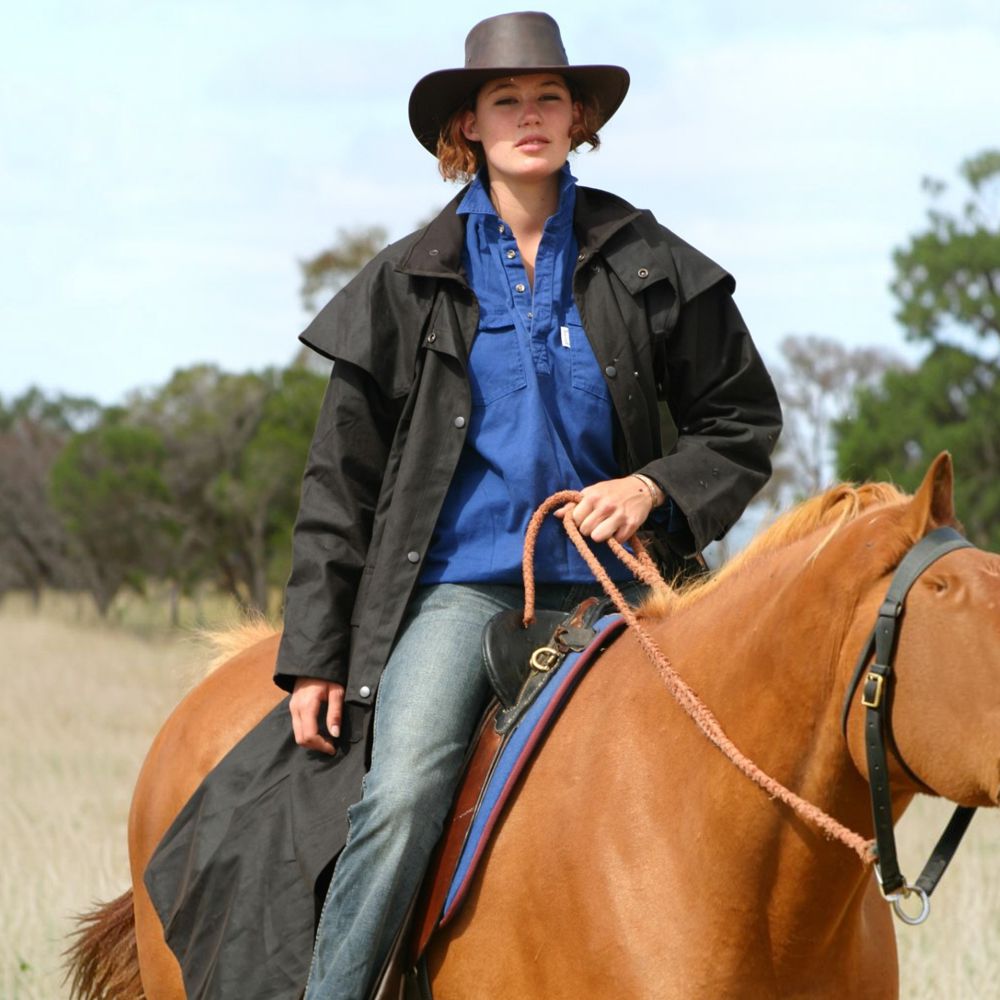 Scippis Oilskin Mantel für Damen und Herren - Riding The West, Schwarz