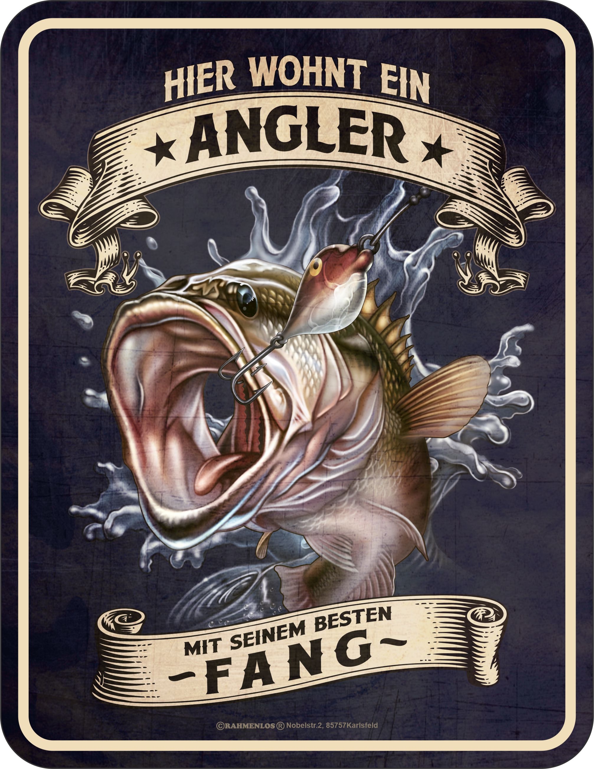 Blechschild - Angeln - Hier wohnt ein Angler mit seinem besten Fang!