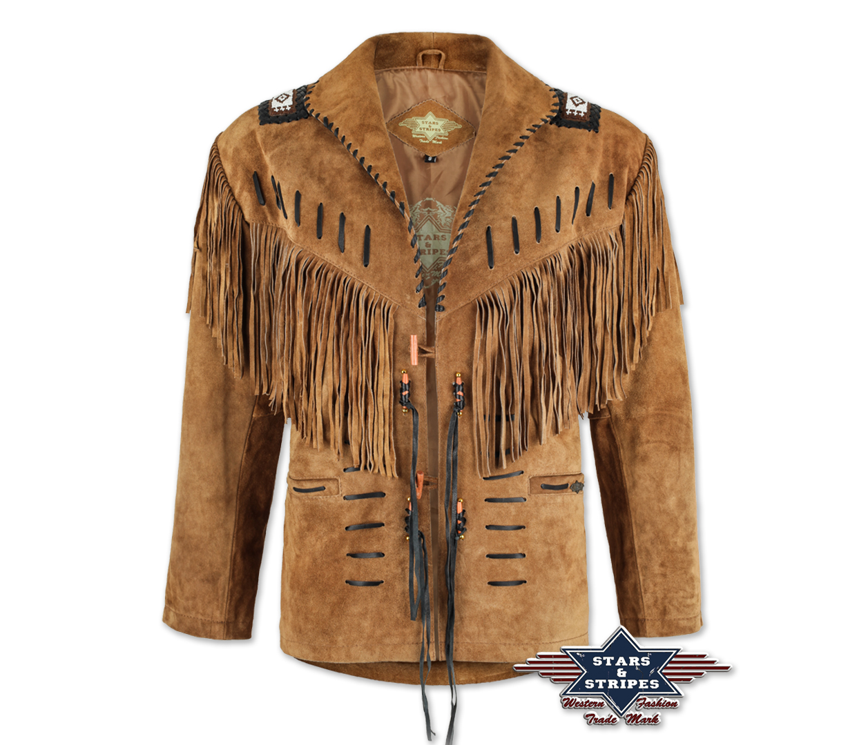 Reduziert - Herren Fransen-Lederjacke von Stars & Stripes - Buffalo, Größe 2XL