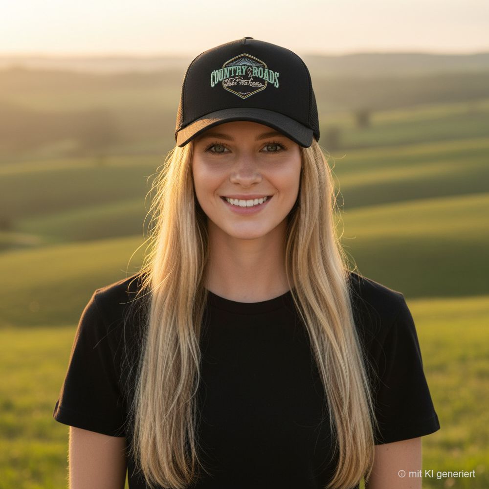 Western Mesh Basecap - Country Roads, Schwarz