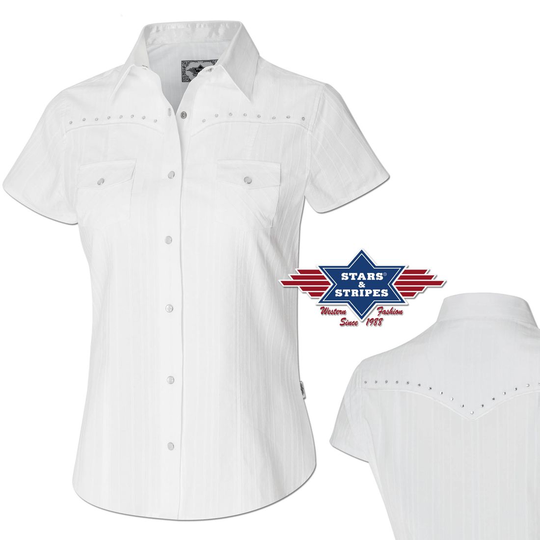 Reduziert - Kurzarm-Westernbluse von Stars & Stripes - Amelie, Größe XS