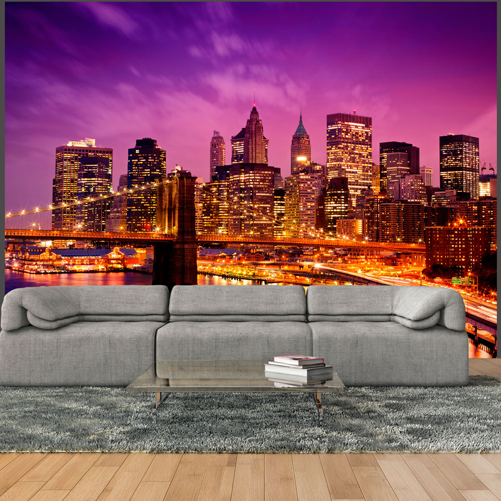 Reduziert - Fototapete - NYC - Brooklyn Bridge und Manhattan bei Nacht, 400 x 309 cm