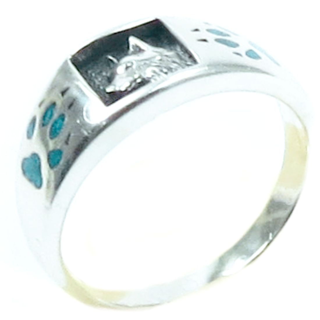 Indianerschmuck Ring aus Sterling Silber - Wolf And Paws, Türkis
