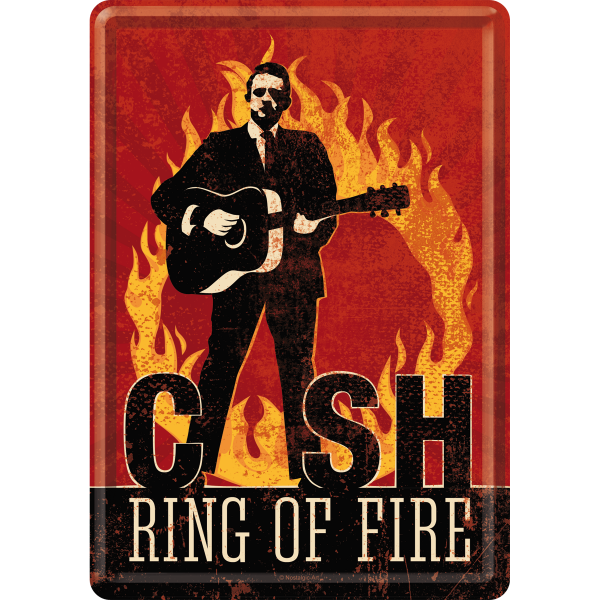 Postkarte aus Stahlblech - Hot Fifties - Johnny Cash - Ring of Fire