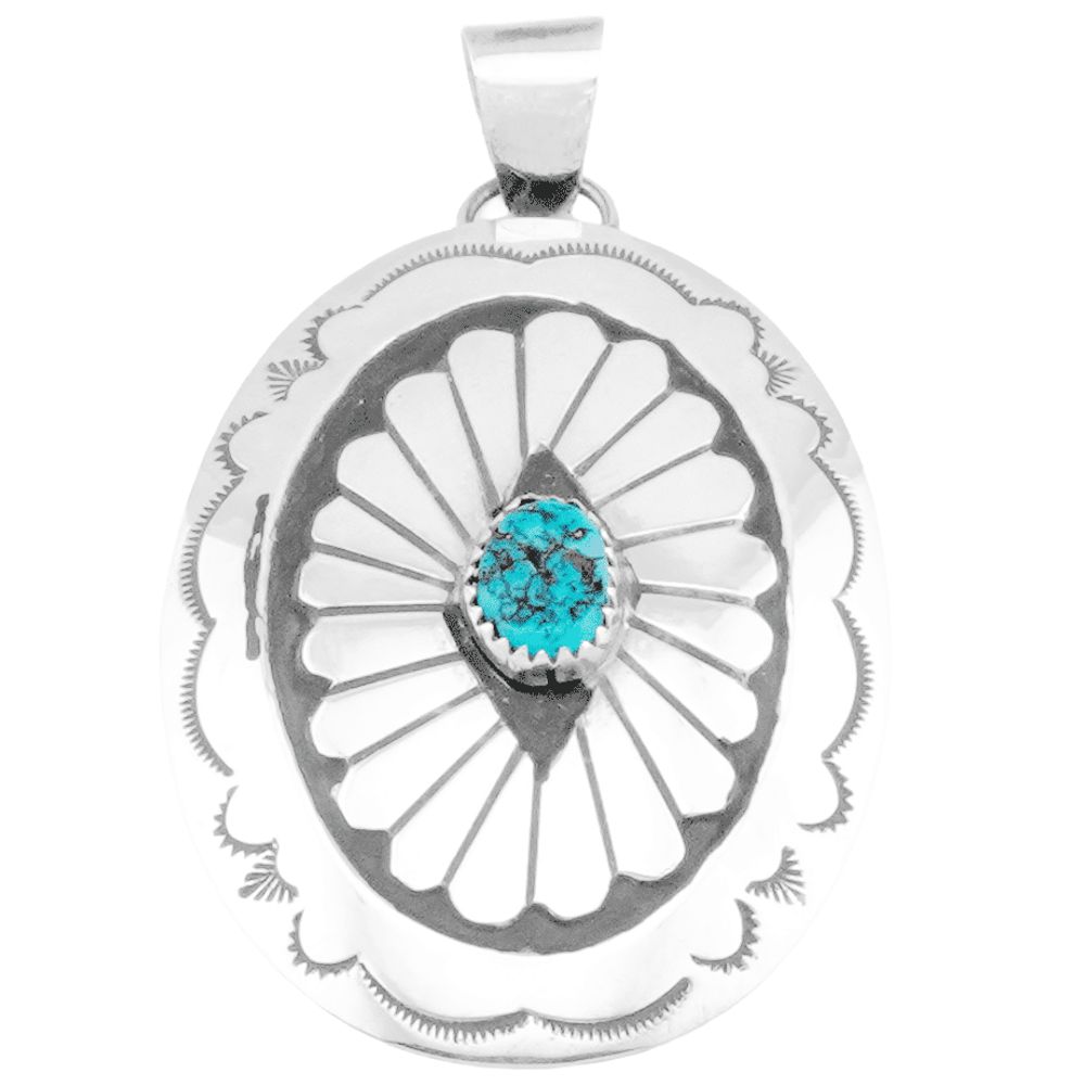 Indianerschmuck Kettenanhänger aus Sterling Silber - Kingman Turquoise Concho