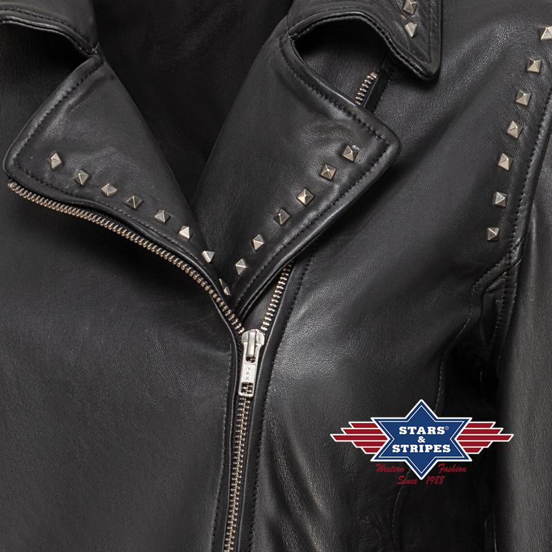Damen Lederjacke im Biker-Stil mit abnehmbaren Lederfransen