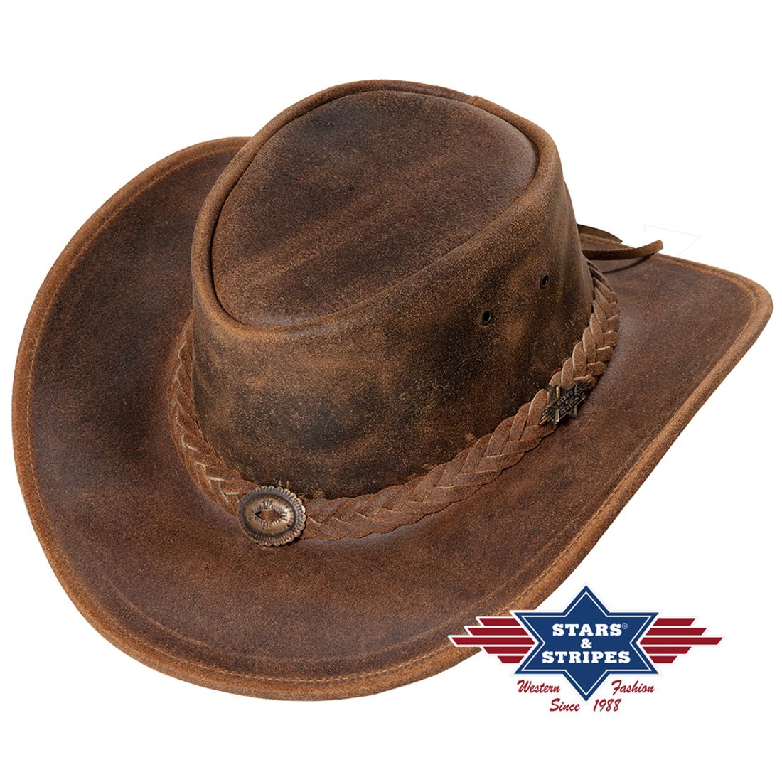 Gewachster Westernhut mit Kinnriemen von Stars & Stripes - Crazy Horse