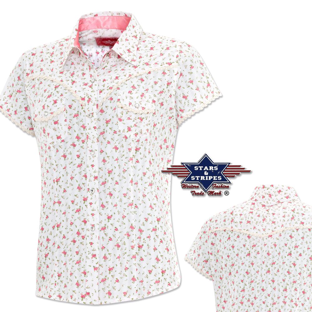 Reduziert - Kurzarm-Westernbluse von Stars & Stripes - Jeanette, Größe L