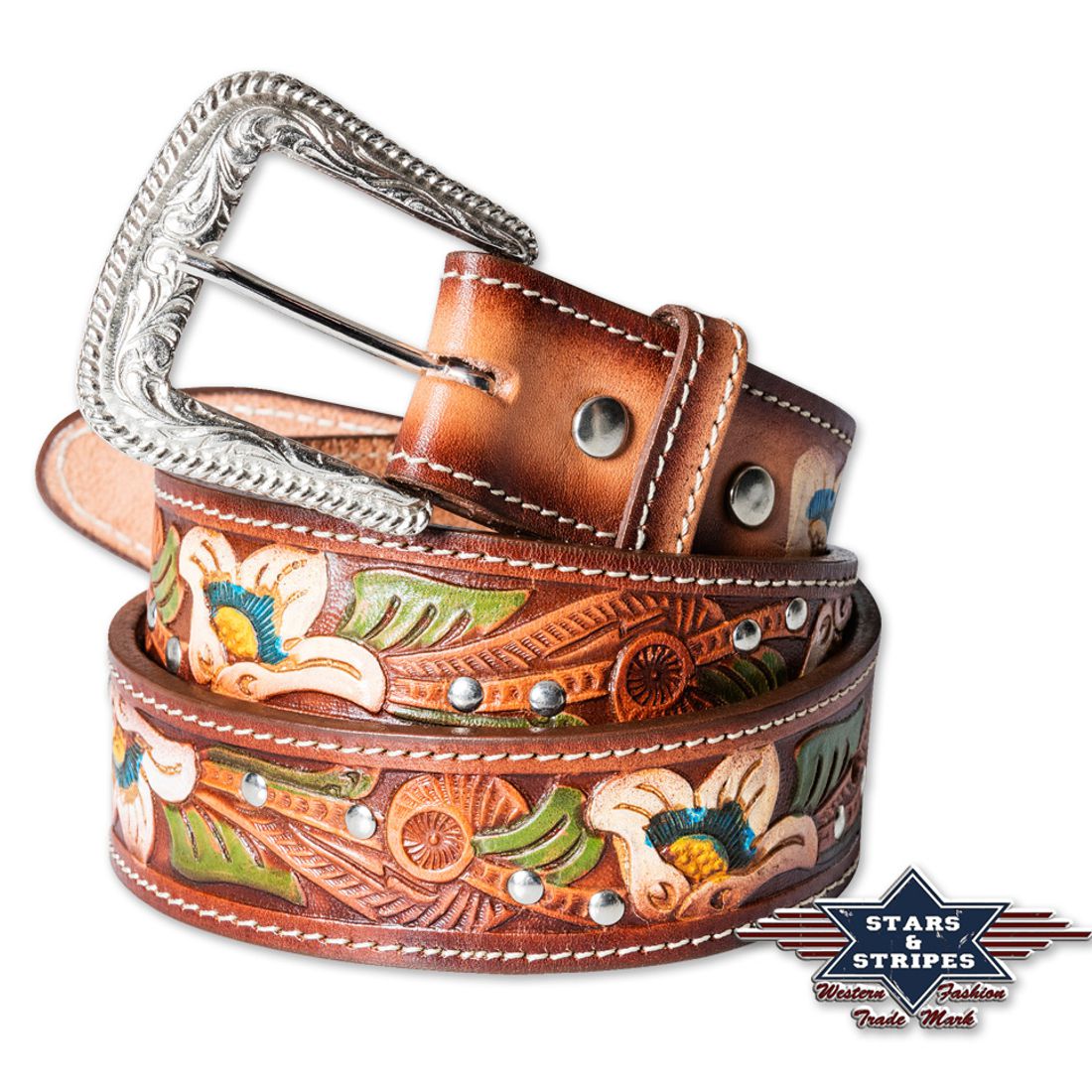 Ledergürtel für Damen - Western Blossoms